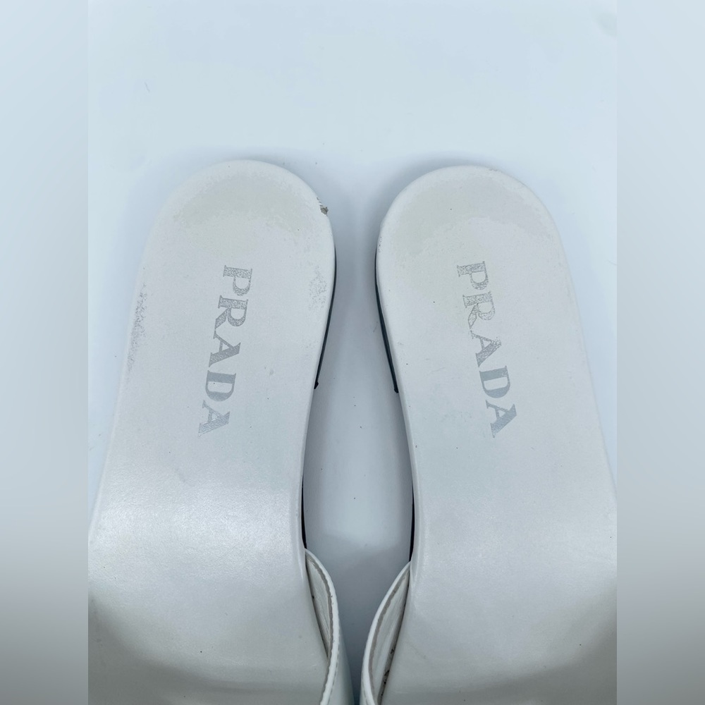 Prada White patent leather logo slide sandals EU 38.5 - Picture 4 of 13